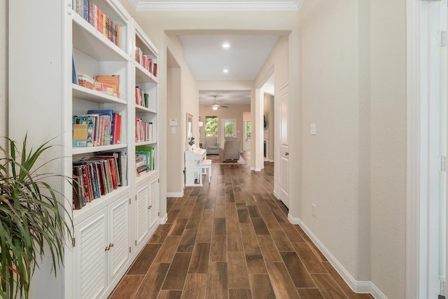 2229 Sauterne Dr, Leander, TX 78641 - hall featuring recessed lighting, baseboards, and dark wood-style floors