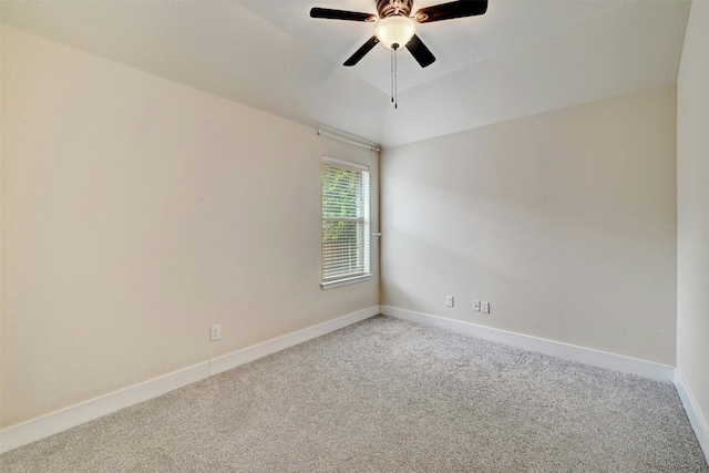 unfurnished room featuring carpet floors, ceiling fan, and baseboards