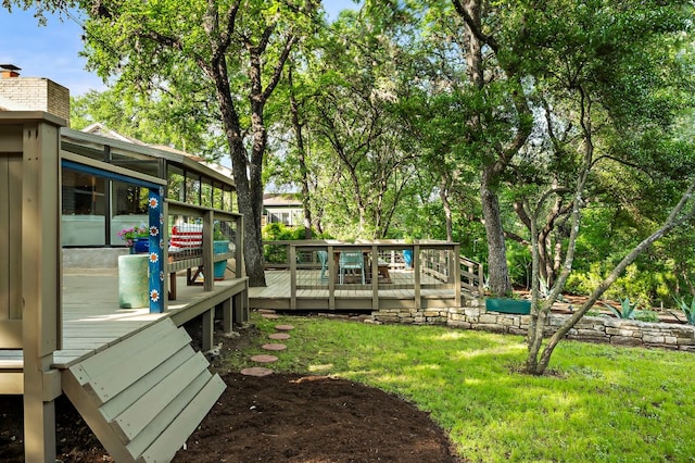 1905 Barton Hills Dr, Austin, TX 78704 - view of grassy yard featuring a wooden deck