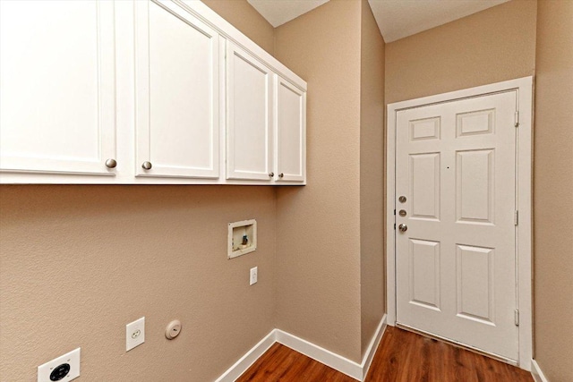 3705 Derby Trl, Round Rock, TX 78681 - laundry room featuring electric dryer hookup, cabinet space, dark wood-style floors, and washer hookup
