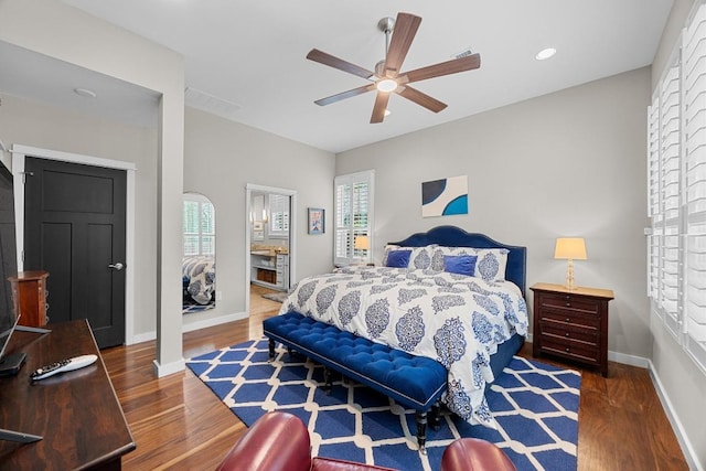 3907 Becker Ave, Austin, TX 78751 - bedroom with wood finished floors, recessed lighting, and ceiling fan