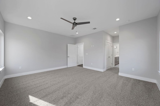 3503 Constitution Dr, Lago Vista, TX 78645 - unfurnished bedroom featuring carpet flooring, recessed lighting, ensuite bath, and ceiling fan