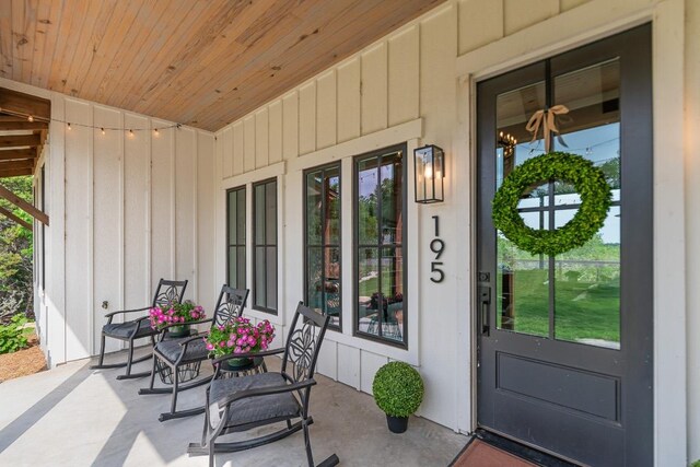 entrance to property with board and batten siding