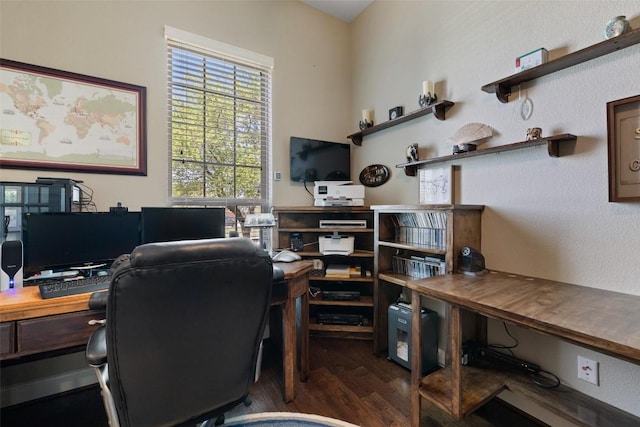 office area featuring dark wood-style floors