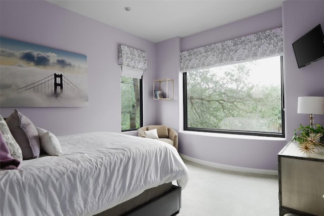 carpeted bedroom featuring baseboards