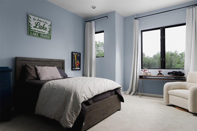 bedroom with baseboards and carpet