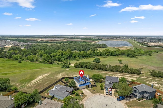 bird's eye view with a residential view and a water view
