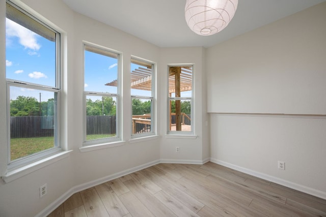 spare room featuring baseboards, wood finished floors, and a wealth of natural light