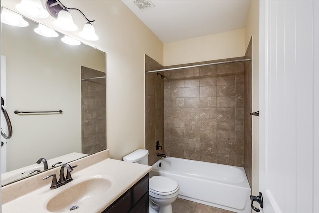 full bathroom featuring visible vents, vanity, toilet, shower / bathing tub combination, and tile patterned floors
