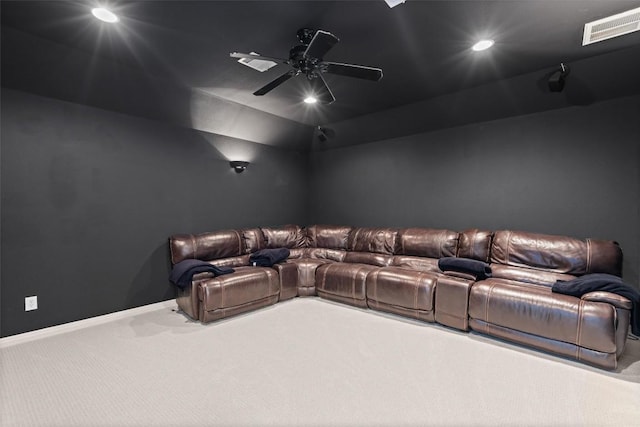 3912 Walsh Ranch Blvd, Round Rock, TX 78681 - carpeted home theater room featuring a ceiling fan and recessed lighting