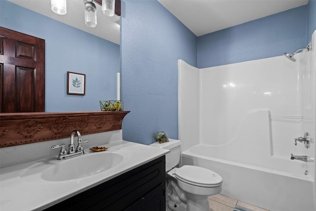 102 Vandeventer Dr, Burnet, TX 78611 - bathroom with vanity, toilet,  shower combination, and tile patterned floors