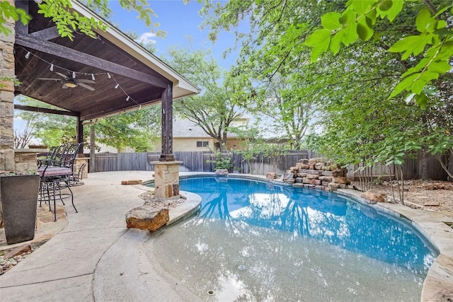 2607 Armatrading Dr, Cedar Park, TX 78613 - view of pool with a fenced backyard, a patio, and ceiling fan