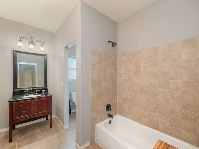 419 Spyglass St, Marble Falls, TX 78654 - full bathroom featuring vanity, toilet, shower / bathtub combination, baseboards, and tile patterned floors