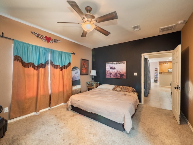 419 Spyglass St, Marble Falls, TX 78654 - carpeted bedroom featuring ceiling fan and tile patterned flooring
