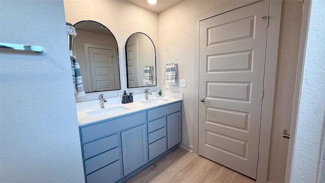 full bathroom featuring double vanity, a sink, and wood finished floors