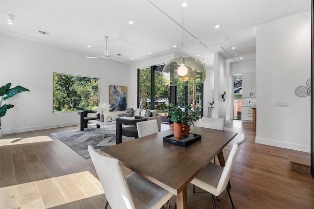 dining room with plenty of natural light and wood finished floors