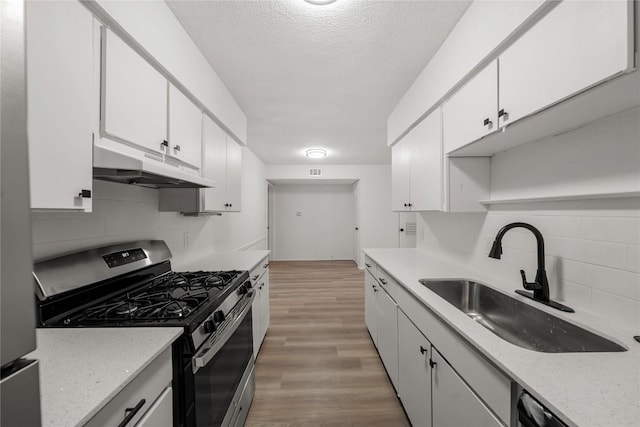 101 E 33rd St Unit 104, Austin, TX 78705 - kitchen featuring under cabinet range hood, appliances with stainless steel finishes, a sink, and tasteful backsplash