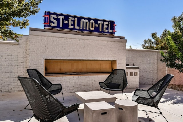 view of patio with a garage