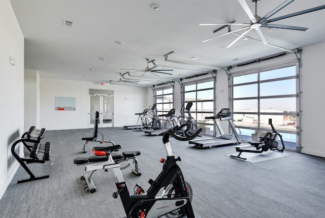 workout area with carpet flooring
