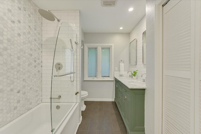 3514 Lakeland Dr, Austin, TX 78731 - full bathroom with toilet, vanity, shower / bath combination, baseboards, and tile patterned flooring