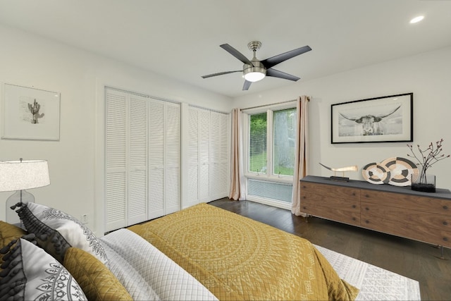 3514 Lakeland Dr, Austin, TX 78731 - bedroom featuring dark wood-type flooring, ceiling fan, and recessed lighting