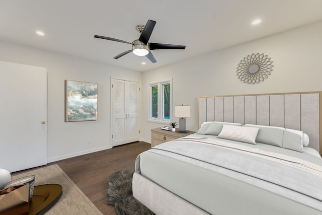 3514 Lakeland Dr, Austin, TX 78731 - bedroom featuring baseboards, ceiling fan, recessed lighting, and wood finished floors
