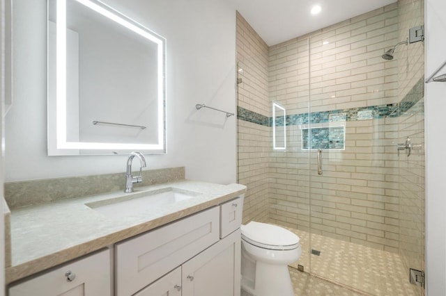 13312 Galleria Cir, Austin, TX 78738 - full bath with vanity, a stall shower, toilet, and recessed lighting