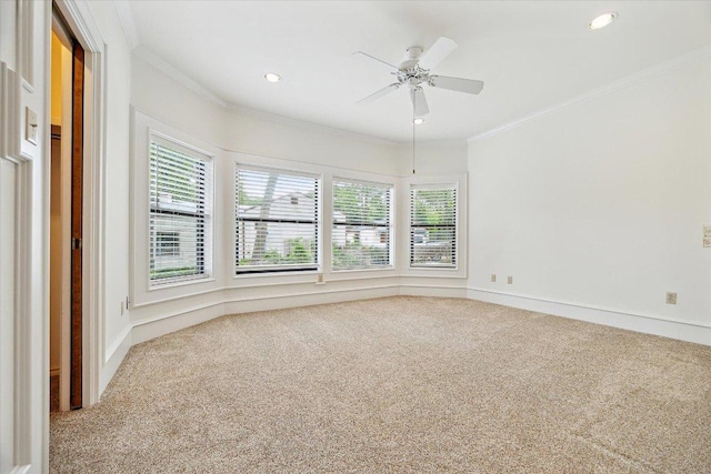 640 Woodlake Dr, Mcqueeney, TX 78123 - carpeted empty room with crown molding, recessed lighting, and ceiling fan