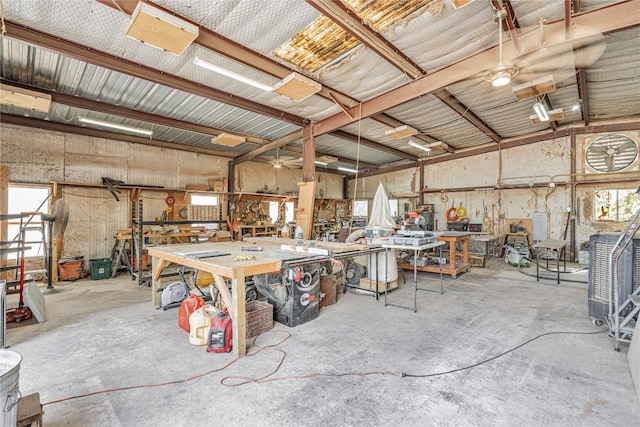 200 County Road 180, Leander, TX 78641 - garage with a workshop area and ceiling fan