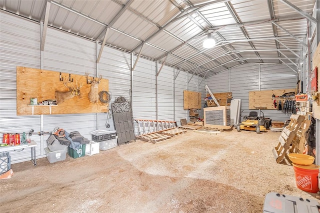 garage with metal wall
