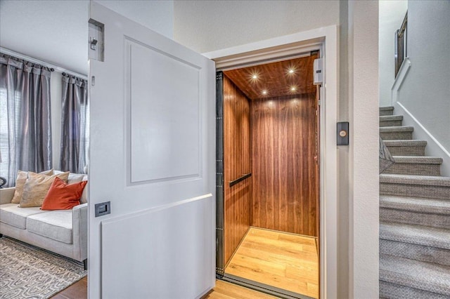 interior space with elevator