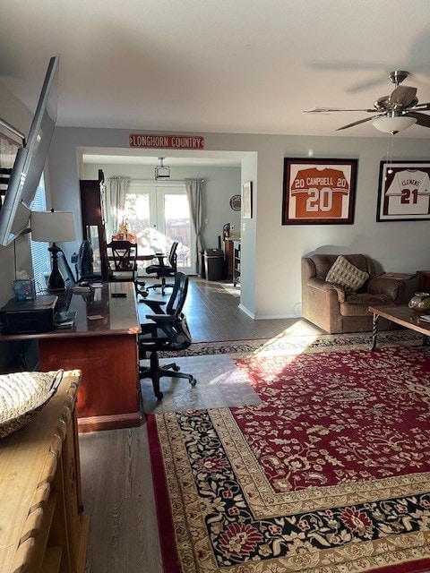 3508 Sandy Brook Dr, Round Rock, TX 78665 - office area with a ceiling fan and wood finished floors