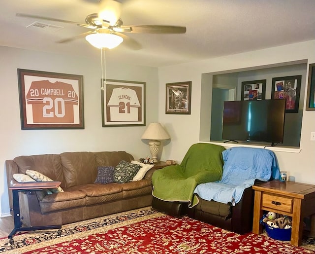 3508 Sandy Brook Dr, Round Rock, TX 78665 - living room featuring a ceiling fan and visible vents