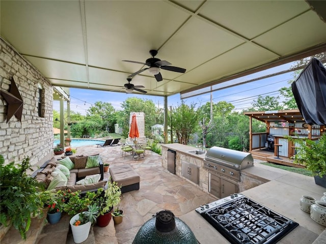 6407 Poncha Pass, Austin, TX 78749 - view of patio featuring outdoor lounge area, a ceiling fan, an outdoor pool, and outdoor dining area