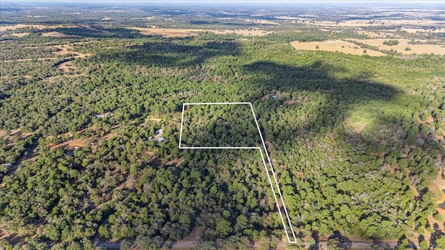 360 Copeland Hill Rd, Smithville, TX 78957 - aerial view of property and surrounding area with a heavily wooded area and property parcel outlined