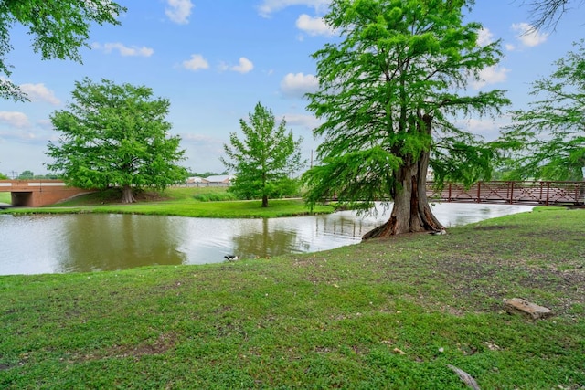 water view featuring fence