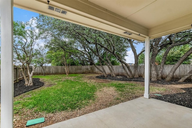 view of yard with a patio and a fenced backyard