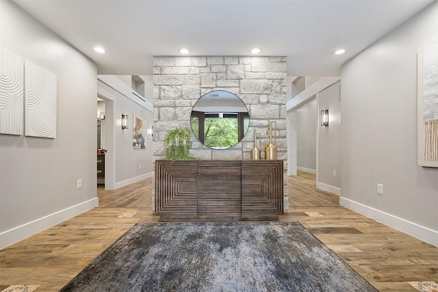 5517 Woodview Ave, Austin, TX 78756 - entryway with recessed lighting, baseboards, and light wood finished floors
