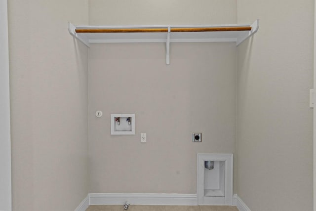 clothes washing area featuring laundry area, hookup for a washing machine, hookup for an electric dryer, and gas dryer hookup