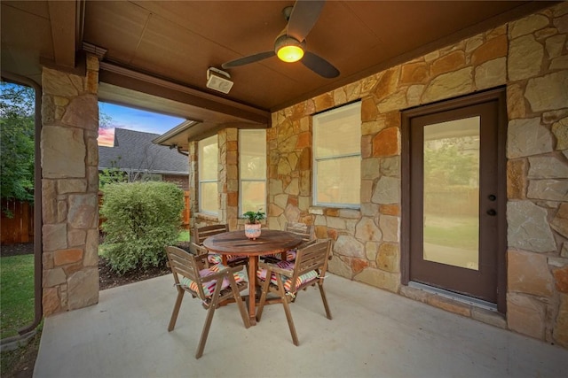 view of patio / terrace featuring ceiling fan and outdoor dining area