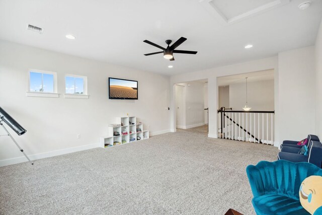 14108 Laurinburg Dr, Austin, TX 78717 - sitting room with carpet, a ceiling fan, and recessed lighting