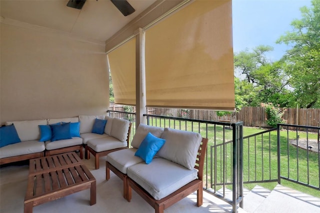 balcony featuring ceiling fan and outdoor lounge area