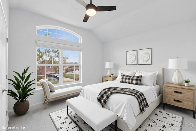 2403 Spirit Dancer Dr, Copperas Cove, TX 76522 - bedroom with lofted ceiling, light colored carpet, ceiling fan, and baseboards