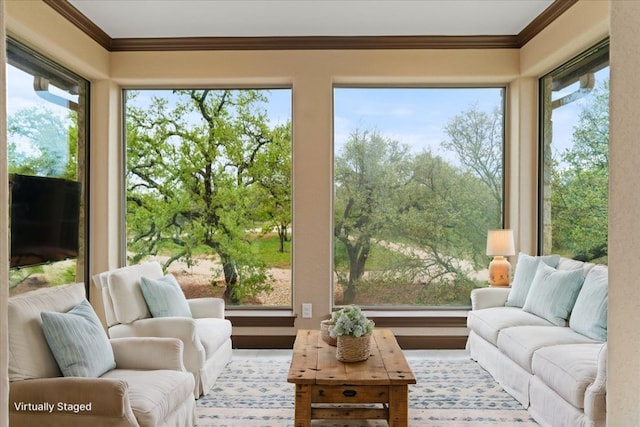 sunroom with crown molding