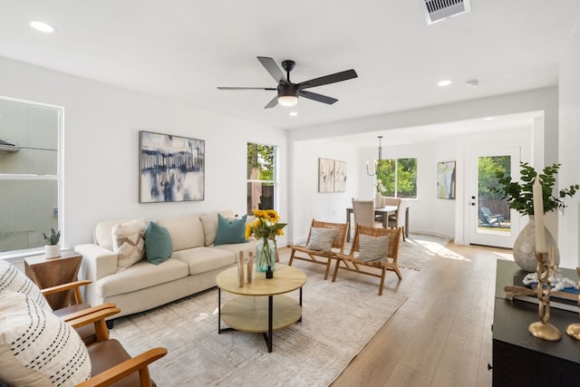815 Sheraton Ave, Austin, TX 78745 - living area with a ceiling fan, recessed lighting, and light wood-style flooring