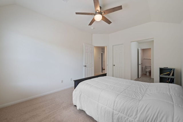 13305 Kinder Pass, Austin, TX 78727 - bedroom with lofted ceiling, light carpet, baseboards, ensuite bathroom, and ceiling fan