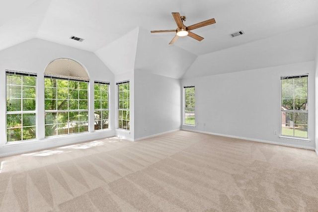 1809 Johnson Way, Round Rock, TX 78681 - carpeted spare room with a ceiling fan, baseboards, visible vents, and vaulted ceiling