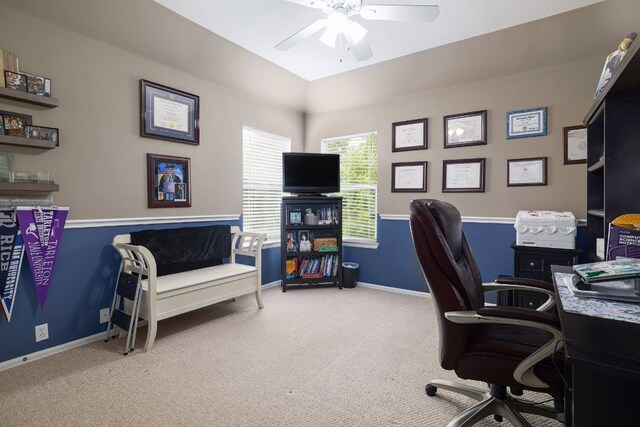 376 Sweet Gum Dr, Kyle, TX 78640 - carpeted office featuring ceiling fan, healthy amount of natural light, and baseboards