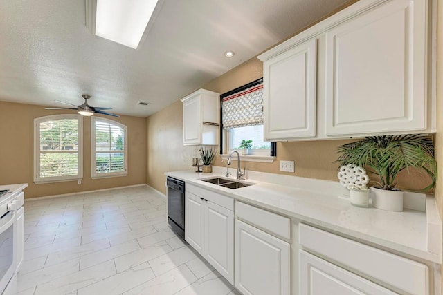 kitchen with a sink, plenty of natural light, white cabinets, and dishwasher