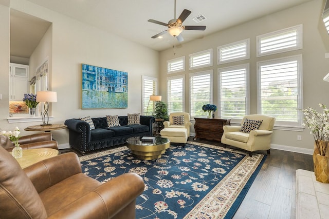 207 Vista Village Cv, Lakeway, TX 78738 - living area featuring ceiling fan and dark wood finished floors